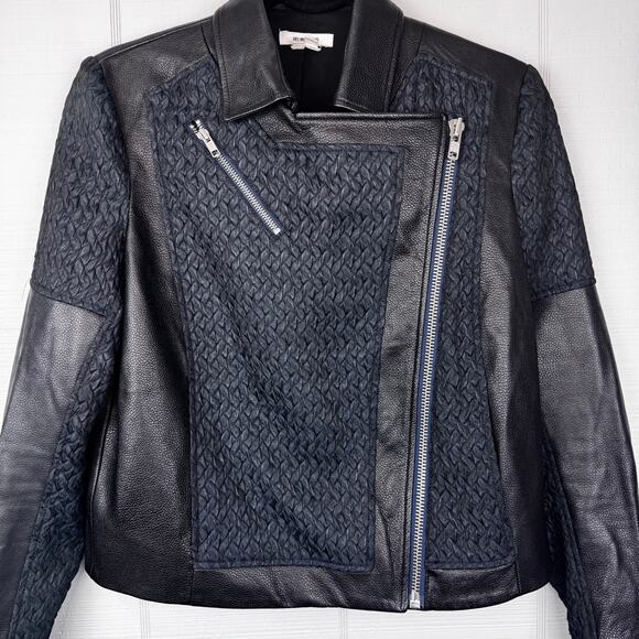 Helmut Lang Textured Fabric Double Zipper Asymmetrical Moto Lamb Leather Jacket - Picture 3 of 11